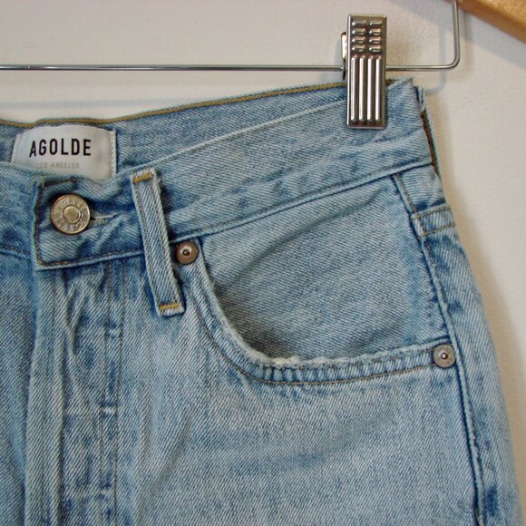 Agolde Riley High Rise Jeans Distressed Straight Leg Ankle Button Light Wash 24 - Picture 6 of 13
